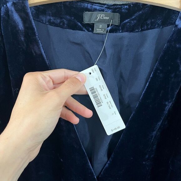 J Crew Velvet Wrap Dress Navy Blue Knee Length Tie Pockets Womens Sz 2 NEW $148 - Picture 4 of 11